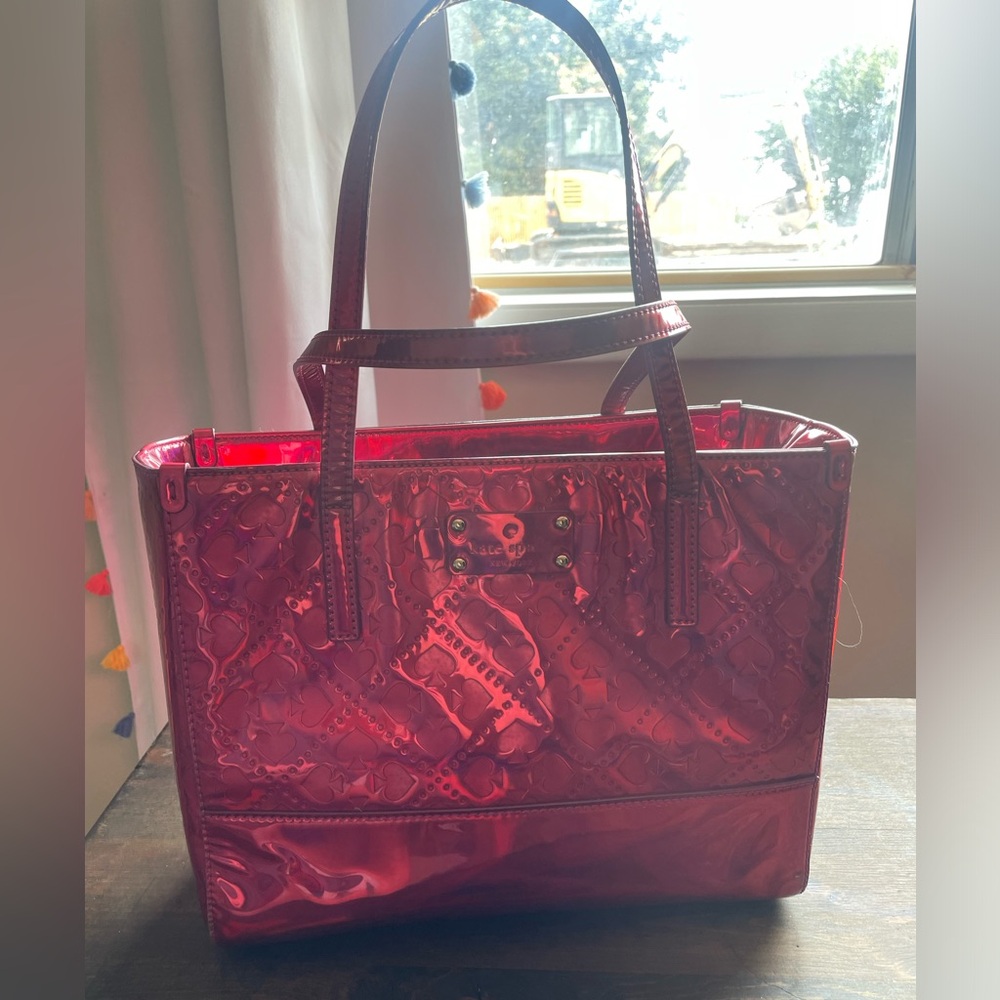 kate spade Metallic Red Embossed Tote Shoulder Bag